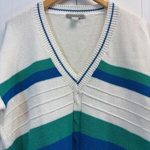 Vintage Union Bay Men 80s 90s Striped V-Neck Sweater Size L Preppy Academia Cozy